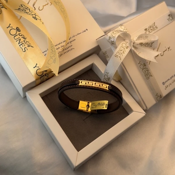 تصویر دوم دستبند طلا چرم مردانه ورساچه L133